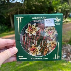 AMIA March Birth Month Daffodil Suncatcher Hand Painted Glass Window Art 6 inch